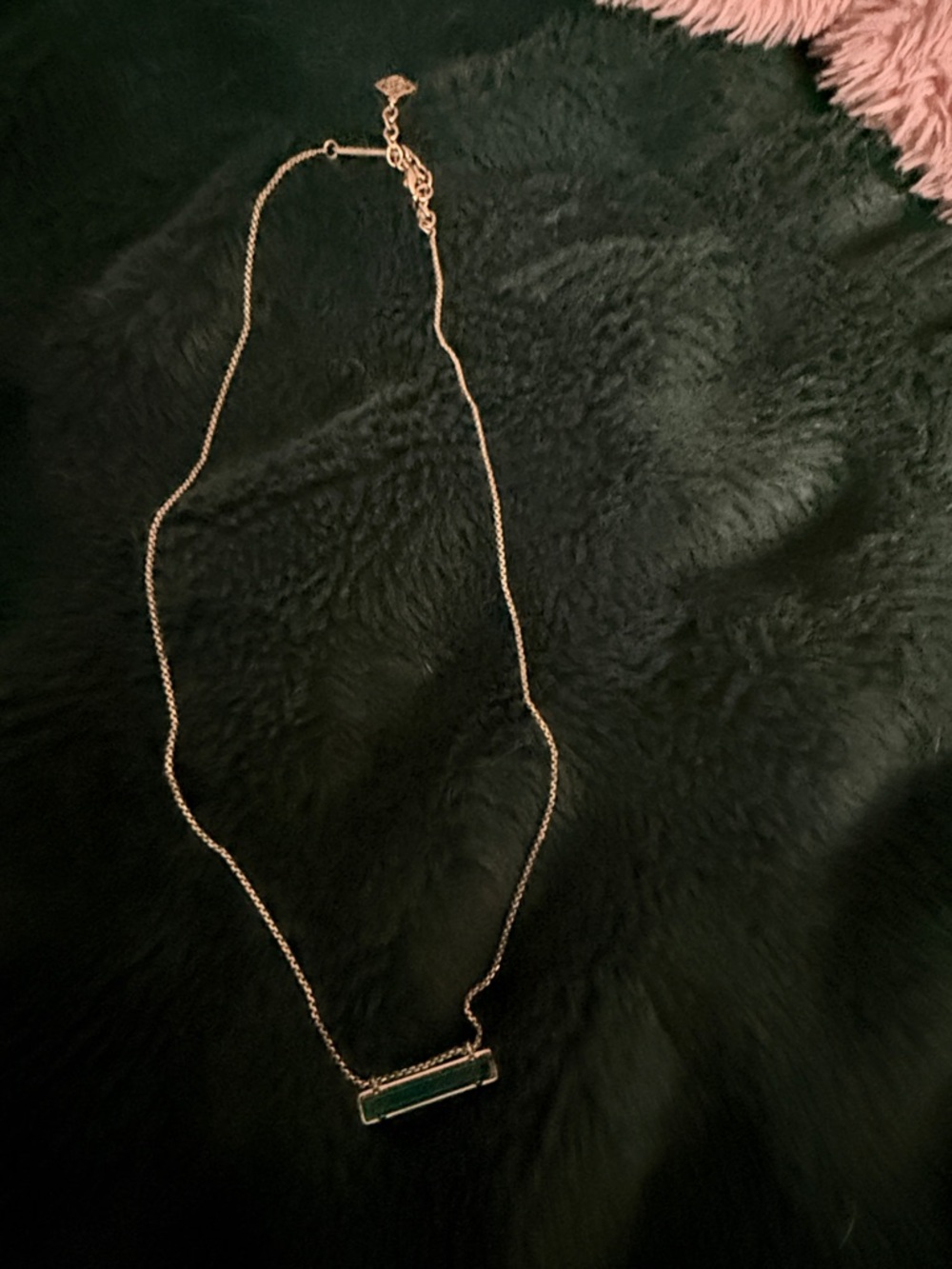Kendra Scott rose goldNecklace with Green Bar Pendant